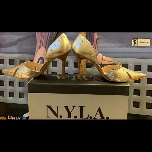 NYLA Heels Holiday-S Rhinestone Gold NIB SZ.8 - Picture 4 of 8